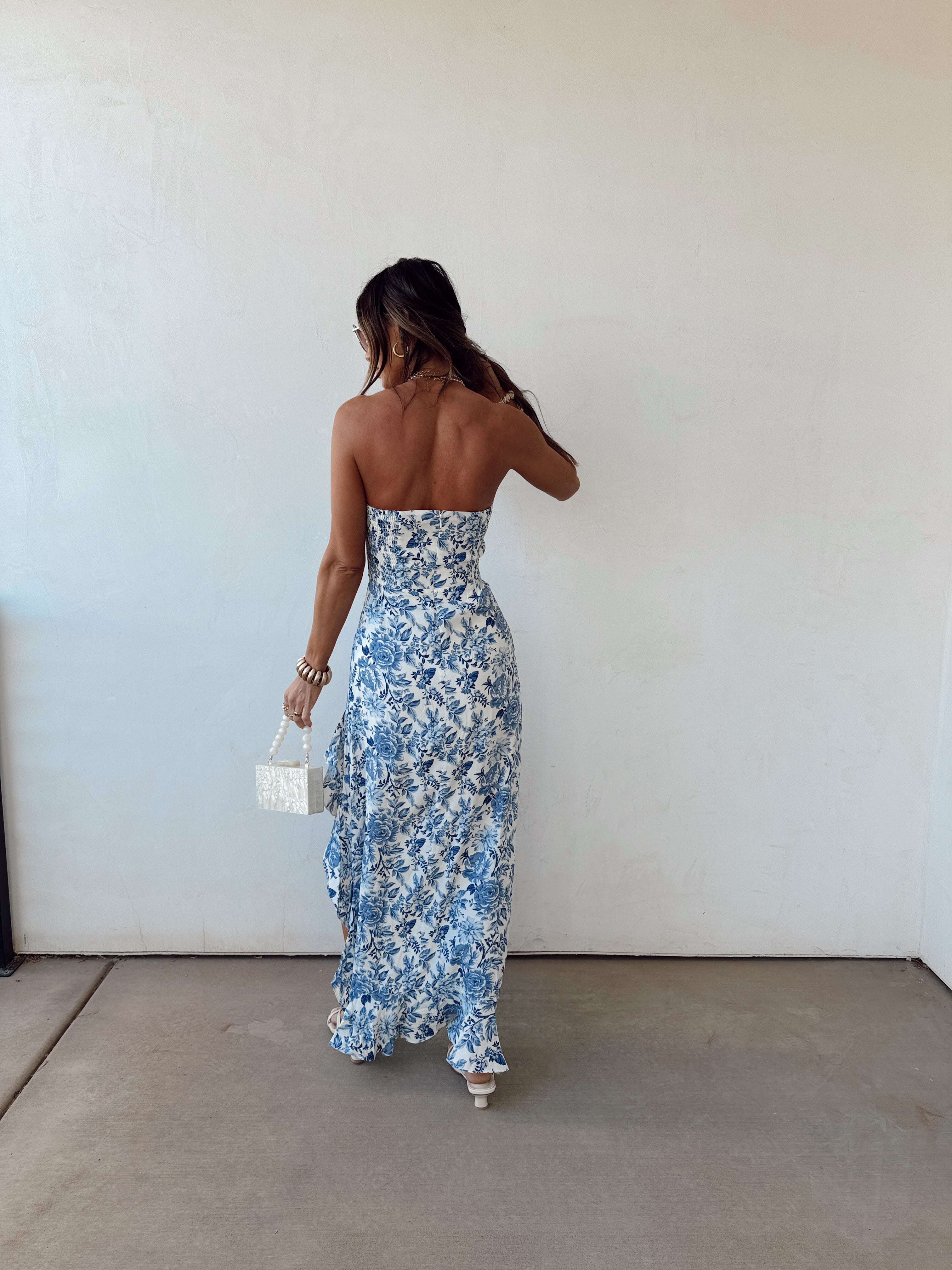 Blue Belle Strapless Ruffle Dress