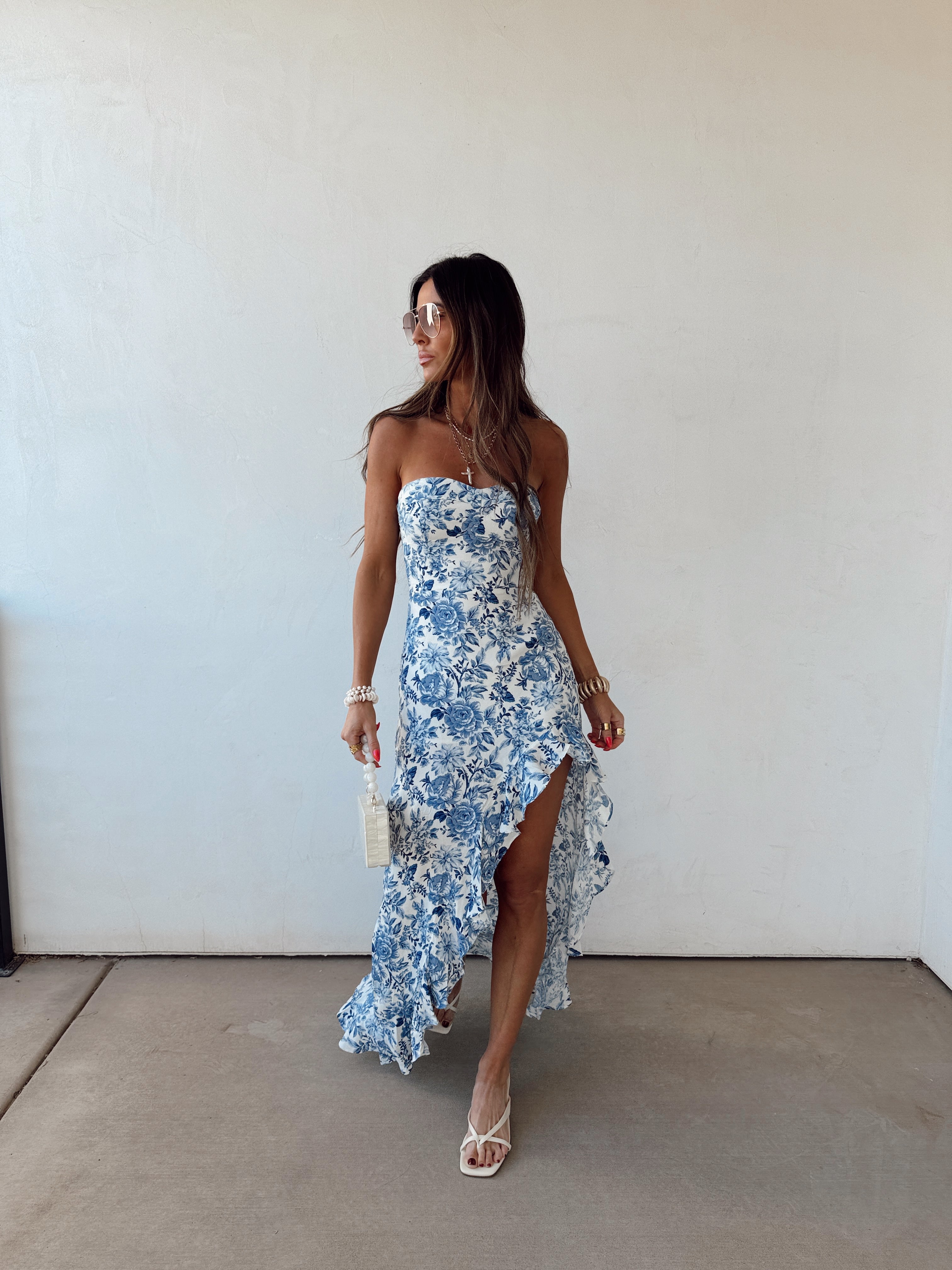 Blue Belle Strapless Ruffle Dress