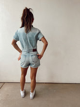 Load image into Gallery viewer, Henley Denim Shorts Romper
