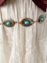 Load image into Gallery viewer, Turquoise Gold Oval Concho Belt
