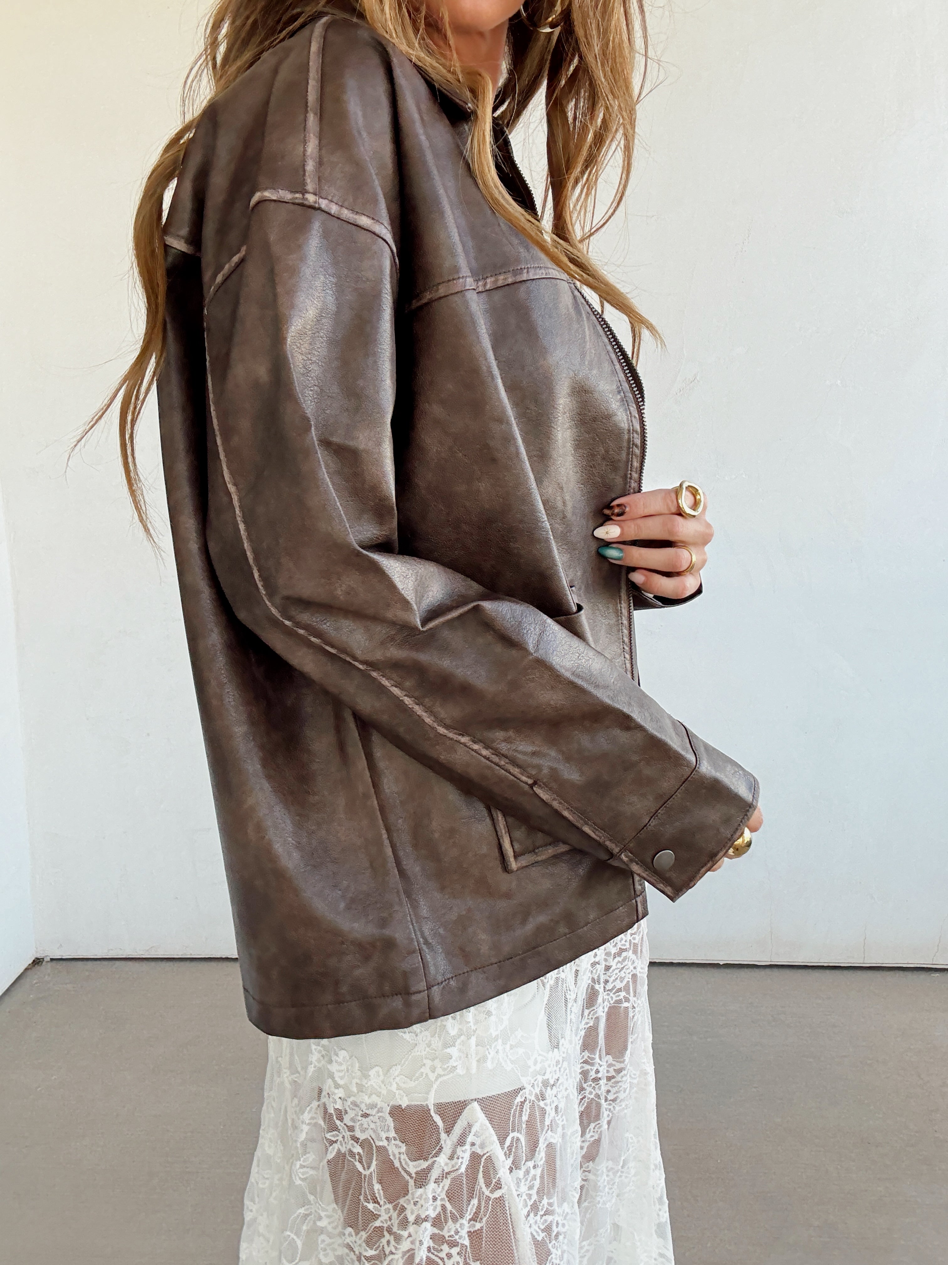Roslyn Leather Jacket// Brown