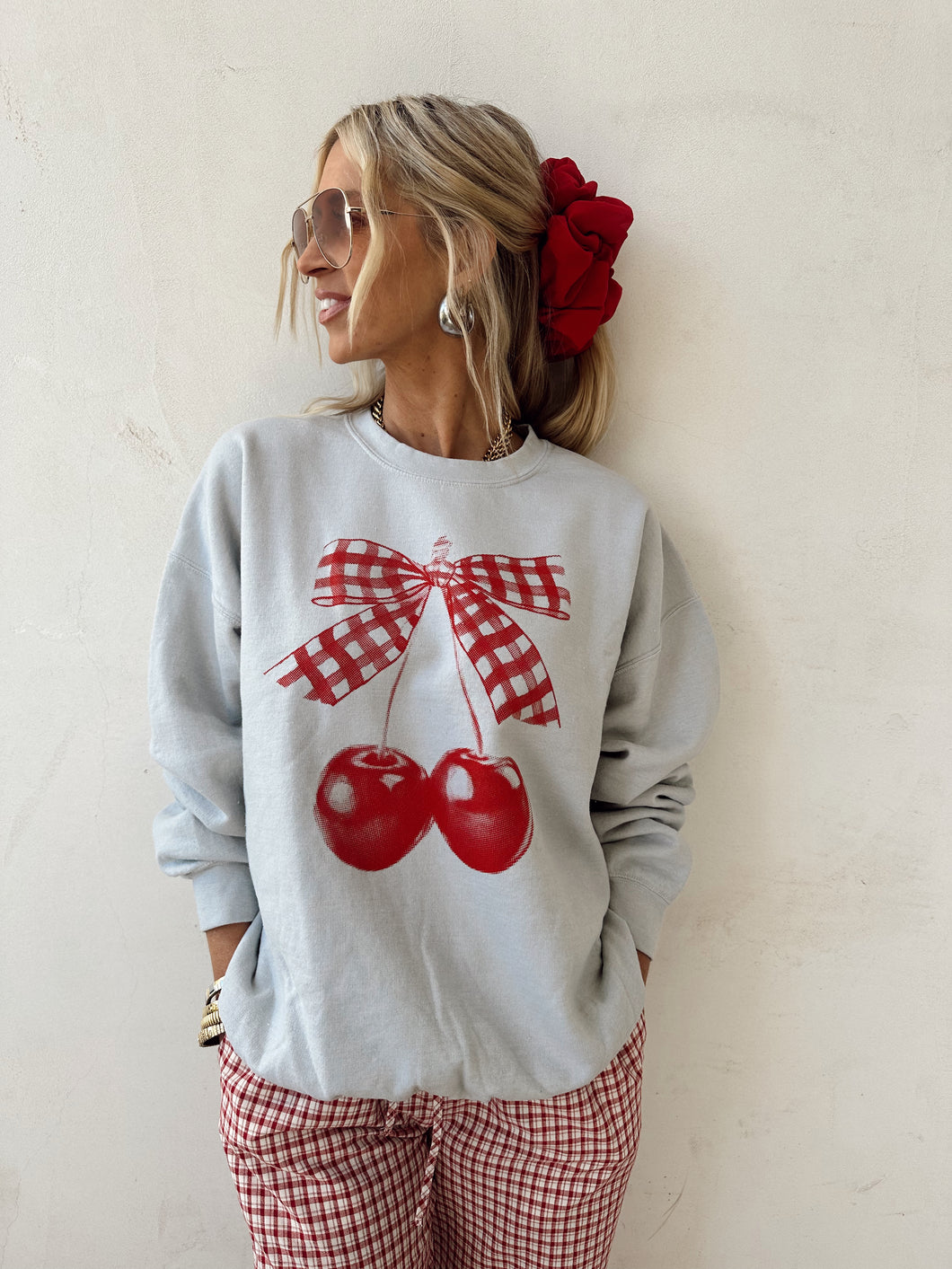 Cherry Gingham Bow Sweatshirt