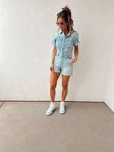 Load image into Gallery viewer, Henley Denim Shorts Romper
